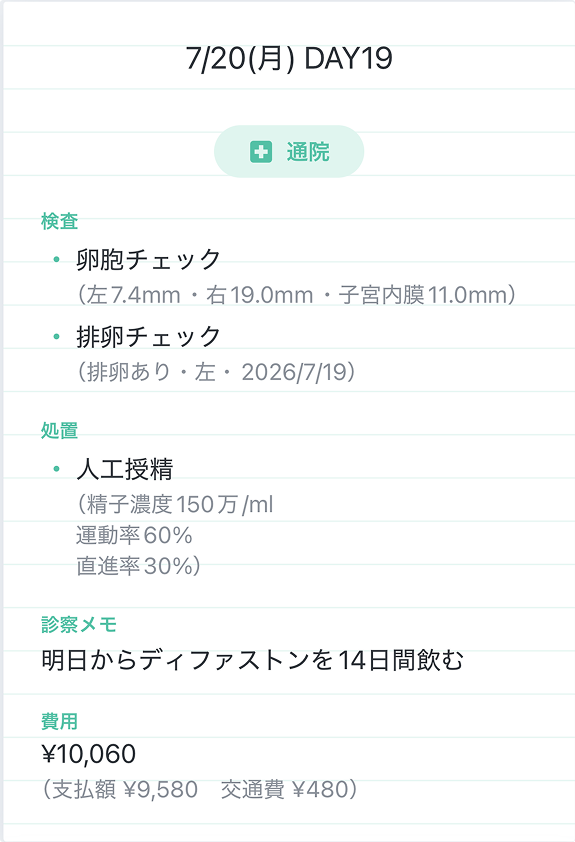 通院記録の詳細画面